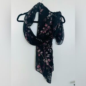 Scarf - black and burgundy rose floral hummingbirds pattern
